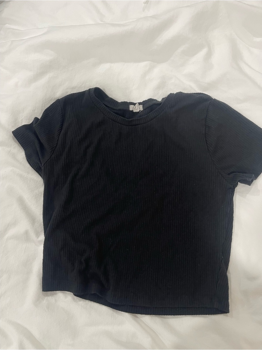 Garage Black Ribbed Short Sleeve Crop Top